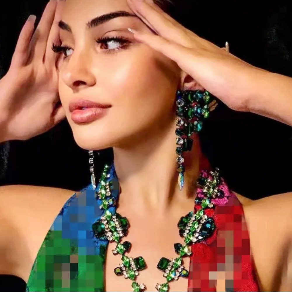 Oversized Green Chandelier Earrings